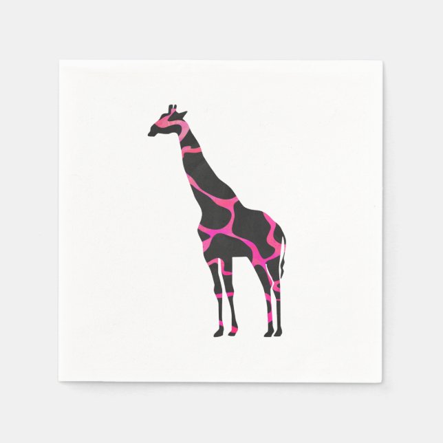 Serviette Jetable Giraffe Rose chaud et Silhouette noire (Devant)