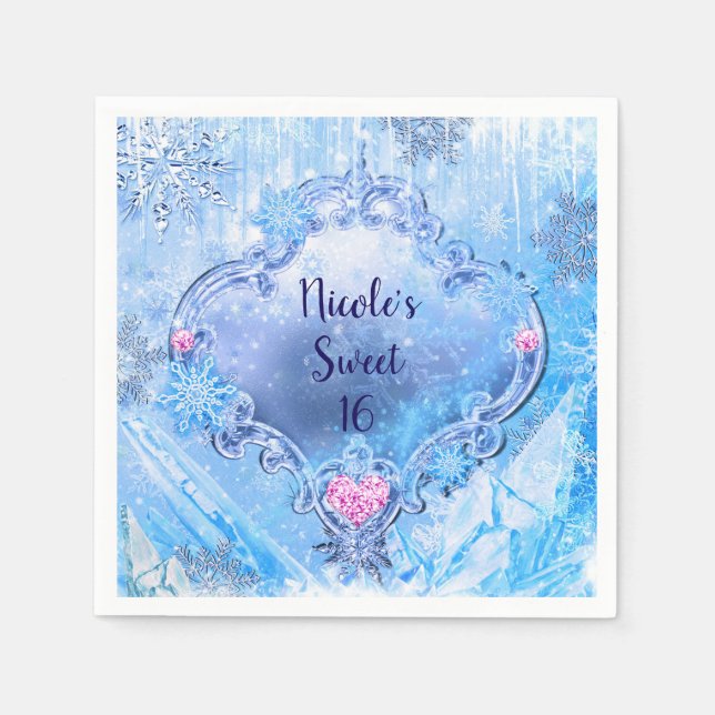 Serviette Jetable Glace congelée et flocons de neige Winter Wonderla (Devant)
