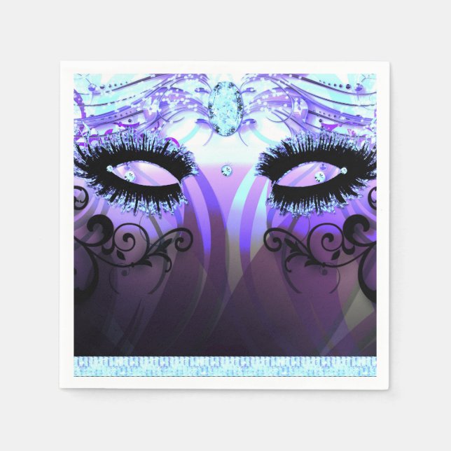 Serviette Jetable Glam Eyelashes Purple Masquerade Party Personnalis (Devant)