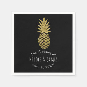 Serviette Jetable Gold Ananas Black Modern Chic Tropical Party