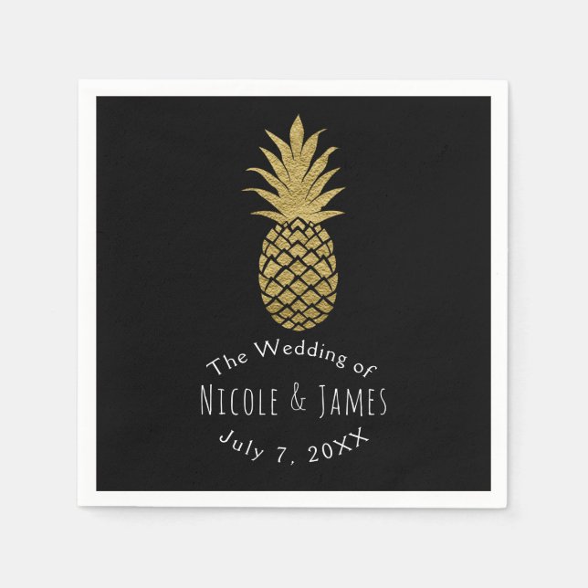 Serviette Jetable Gold Ananas Black Modern Chic Tropical Party (Devant)