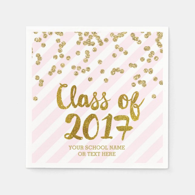 Serviette Jetable Gold Blush Pink Confetti Classe de 2017 Graduation (Devant)