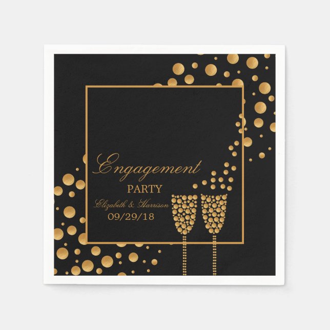 Serviette Jetable Gold Champagne Bubbles (Devant)
