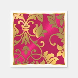 Serviette Jetable Gold et Magenta Pink Damask