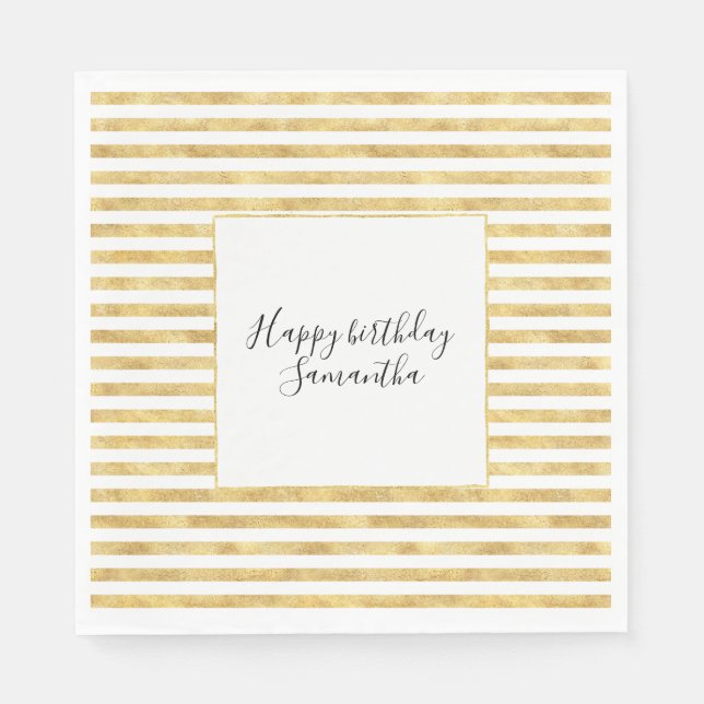 Serviette Jetable Gold Glitzy Stripes Anniversaire (Devant)