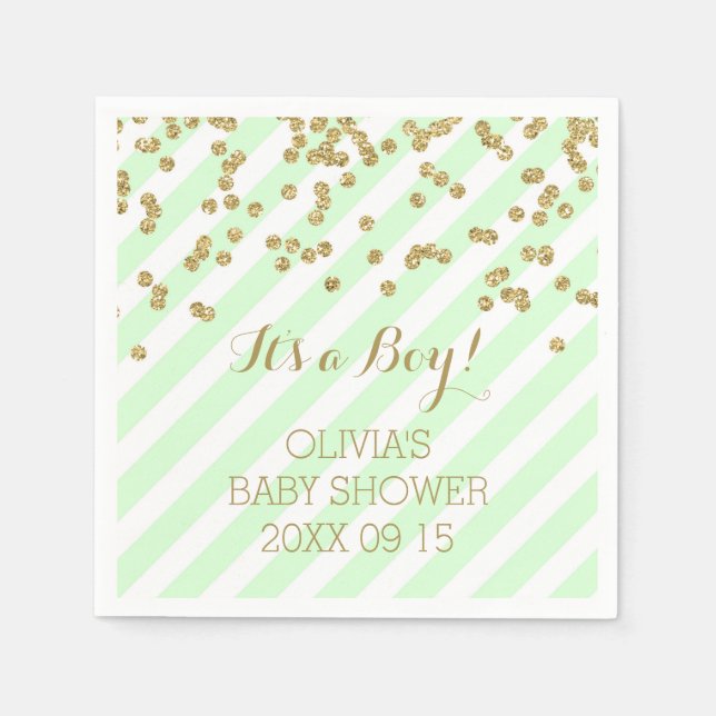 Serviette Jetable Gold Mint Green Confetti Stripes Baby shower (Devant)