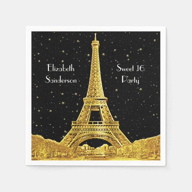 Serviette Jetable Gold Paris Skyline #2 Black Starry Sweet 16 SQ (Devant)