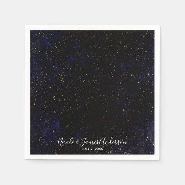Serviette Jetable Gold Splatter Modern Chic Purple Blue Cosmic Party (Devant)