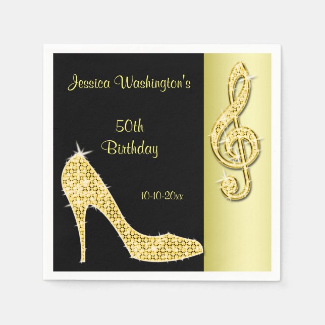 Serviette Jetable Gold Stiletto & Treble Cleft 50e anniversaire (Devant)