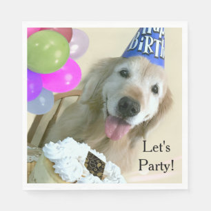Serviette Jetable Golden retriever avec l'anniversaire de gâteau et