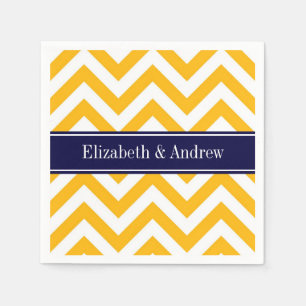 Serviette Jetable Goldenrod White LG Chevron Navy Blue Nom Monogramm