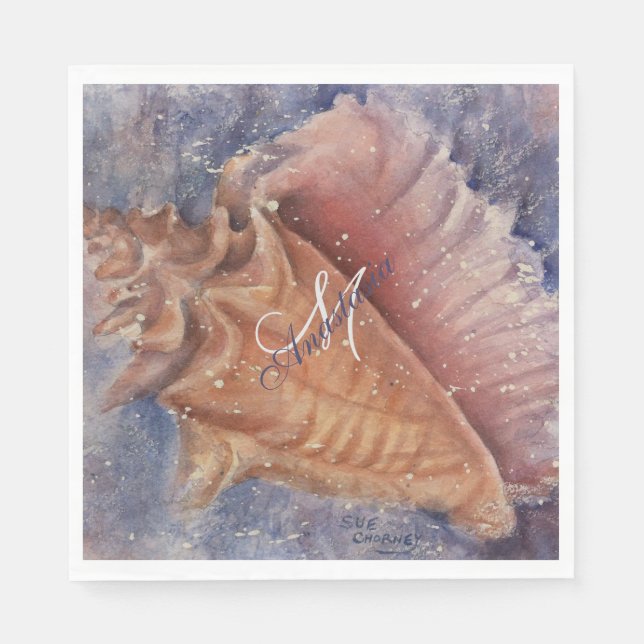 SERVIETTE JETABLE GORGEOUS PINK SEA CONCH PARTI MONOGRAM (Devant)