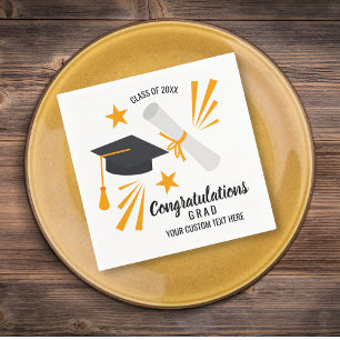 Serviette Jetable Graduation Congrats Grad Cap Diploma Stars Custom
