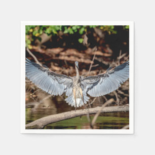 Serviette Jetable Grand Héron Bleu sur un log