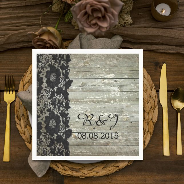 Serviette Jetable grange rustique dentelle mariage campagnard modern (rustic barn wood lace modern country wedding favor paper napkins)