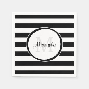 Serviette Jetable Graphisme Grandes bandes et Monogramme noir et bla
