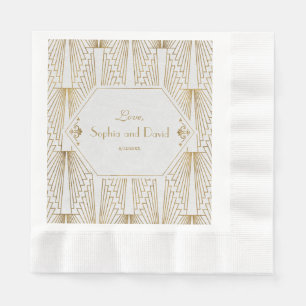 Serviette Jetable Great Gatsby Art Déco Mariage blanc or