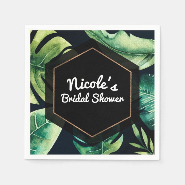 Serviette Jetable Green Tropical Feuille Black Soirée de mariage élé (Devant)