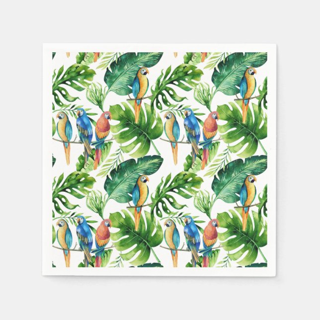 Serviette Jetable Green Tropical Feuilles & oiseaux Summer Party (Devant)