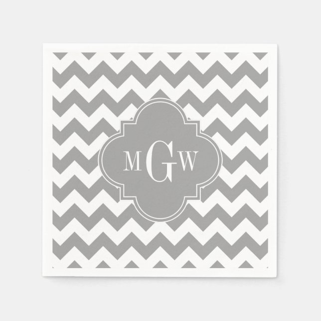 Serviette Jetable Grey What Chevron Dk Gris Quatrefoil 3 Monogramme (Devant)