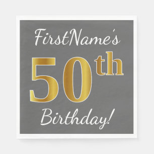 Serviette Jetable Gris, anniversaire d'or de Faux cinquantième + No