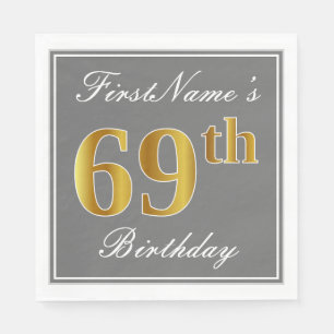 Serviette Jetable Gris élégant, anniversaire d'or de Faux