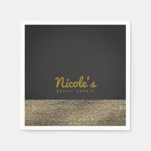 Serviette Jetable Gris & Or Moderne Glam Paillettes Chic Élégant Fêt