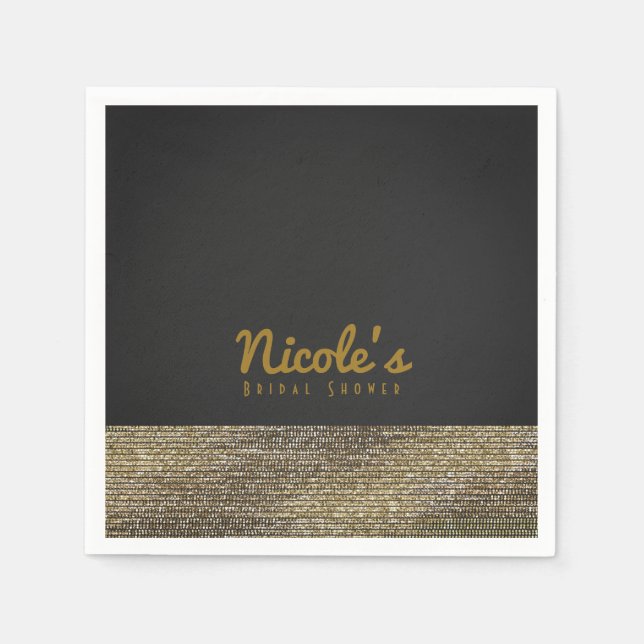 Serviette Jetable Gris & Or Séquins Glam Moderne Chic Soigné Party (Devant)