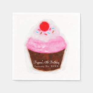Serviette Jetable Grosse Cupcake et fête aquarelle cerise