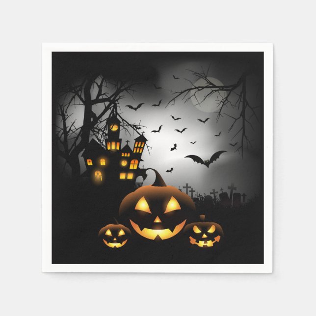 Serviette Jetable Halloween - Éffrayant Citrouille gris lune - All O (Devant)