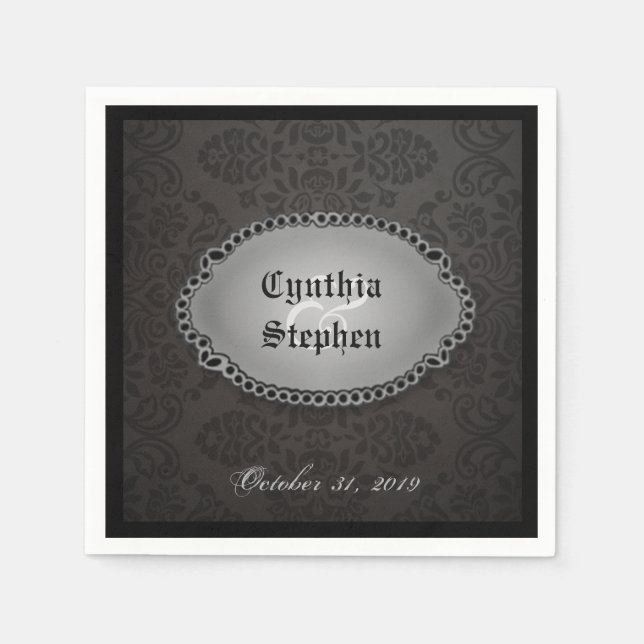Serviette Jetable Halloween Noms gothiques noirs et Mariage de date  (Devant)