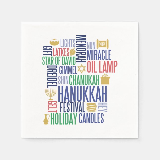 Serviette Jetable Hanoukka Words Holiday Paper Napkins (Devant)