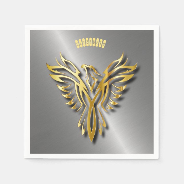 Serviette Jetable Hautement Golden Phoenix Gold Flames Avec Ombres (Devant)