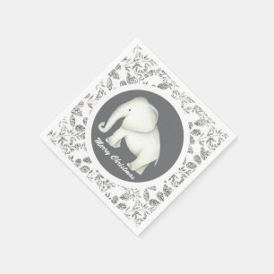 Serviette Jetable Héléphant blanc brillant d'argent Noël