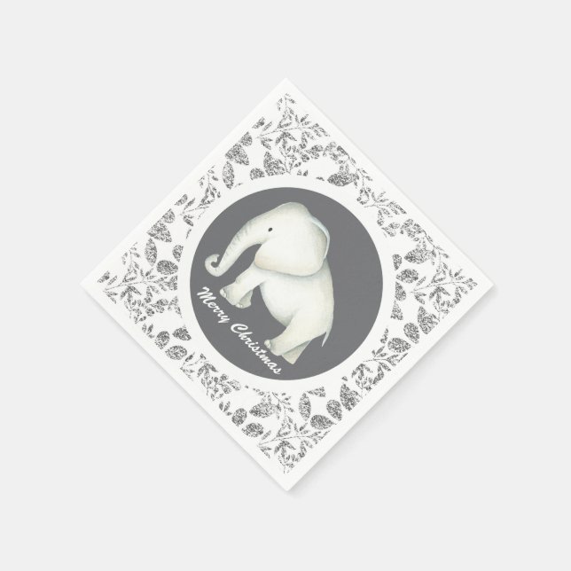 Serviette Jetable Héléphant blanc brillant d'argent Noël (Coin)