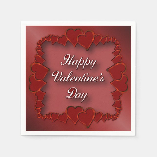 Serviette Jetable Heureuse Sainte-Valentin Red Hearts Napkins (Devant)