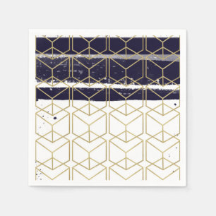 Serviette Jetable Hexagone Bleu marine moderne or Géométrique Soirée