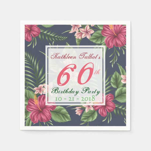 Serviette Jetable Hibiscus 60e Anniversaire Papier de fête Napkin (Devant)