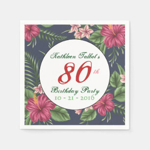 Serviette Jetable Hibiscus 80e Anniversaire Papier de fête Napkin
