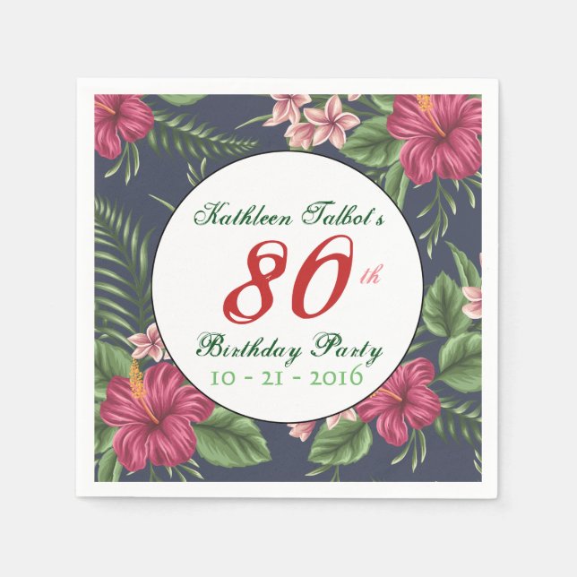 Serviette Jetable Hibiscus 80e Anniversaire Papier de fête Napkin (Devant)