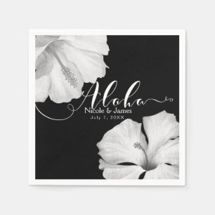 Serviette Jetable Hibiscus blanc tropical noir mariage aloha