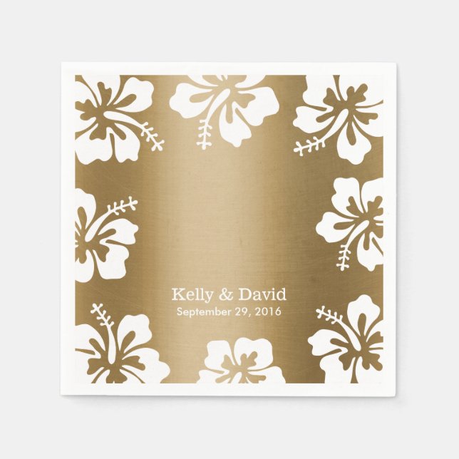 Serviette Jetable Hibiscus Tropical Gold Arrière - plan Mariage élég (Devant)