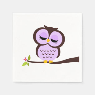 Serviette Jetable Hibou pourpre mignon
