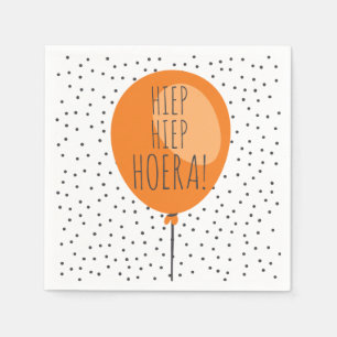 Serviette Jetable Hiep Hiep Hoera Orange Balloon Néerlandais Anniver