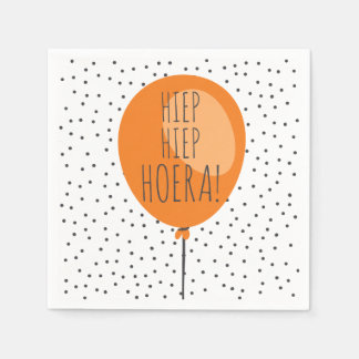 Serviette Jetable Hiep Hiep Hoera Orange Balloon Néerlandais Anniver