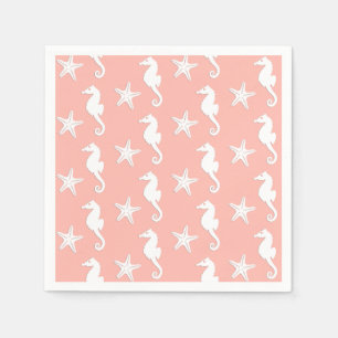 Serviette Jetable Hippocampe et étoiles de mer - Corail clair rose