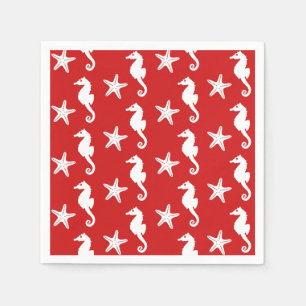 Serviette Jetable Hippocampe & étoile de mer - corail rouge foncé et