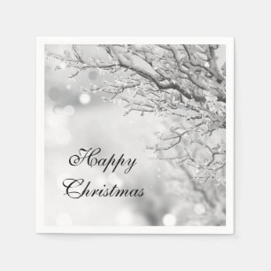 Serviette Jetable Hiver argenté "Noël heureux " d'étincelle
