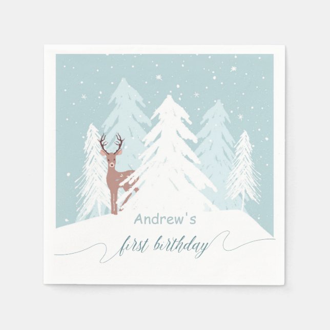 Serviette Jetable Hiver Onederland Anniversaire Personnalisé Napkin  (Devant)