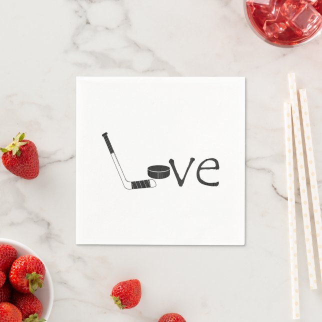 Serviette Jetable Hockey Love Stick et Puck Team Party Word Art (En situation)